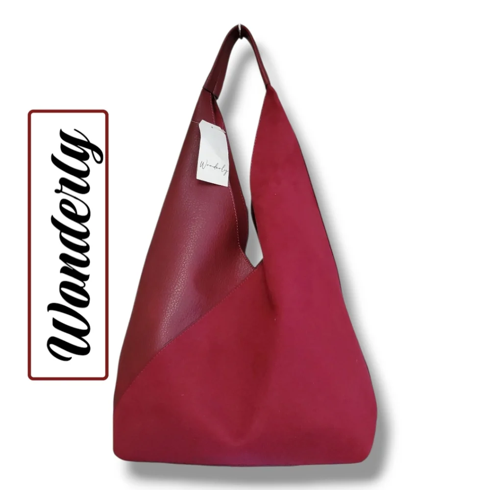 NWT WONDERLY Merlot Vegan Leather & Suede Oversized Hobo Belk Exclusive - Picture 3 of 15